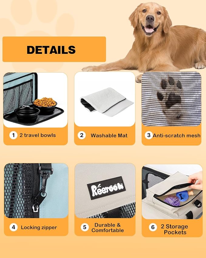 Extra Large Dog Crate with 2 Foldable Bowl, 36 Inch Collapsible Travel Dog Crate Kennel with Soft Blanket for Medium Dogs,Indoor & Outdoor (36" L x 25" W x 25" H, Blue)-PawvioPets