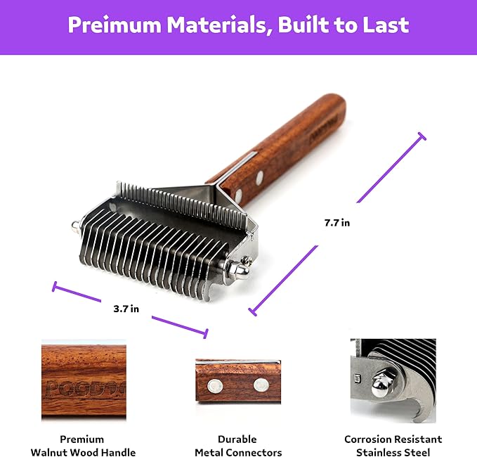 2 in 1 Dogs Cats Dematting Grooming Comb, Perfect Deshedding Undercoat Rake for Poodle & Goldendoodle, Efficiently Detangling Shedding Loose Hair & Matted Fur, All Long Haired Pet (Dark)-PawvioPets