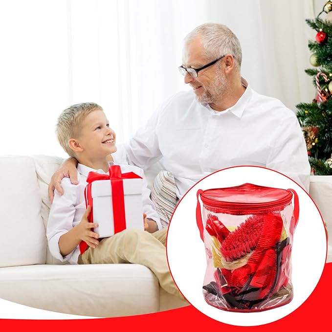 9 Pieces Horse Grooming Kit Tack Room Supplies Set with Organizer Tote Bag, Oval Massage Curry, Hard and Soft Brush, Hoof Pick, Sweat Scraper, Bathing Sponge, Combs for Horse Riders Beginners (Red)-PawvioPets