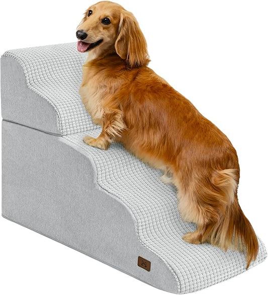 Dog Step for Bed, Dog Stair 5-Step 35D Pet Stair 22.8" H for High Bed or Sofa Non-Slip Balanced Pet Step Indoor, Light Grey-PawvioPets