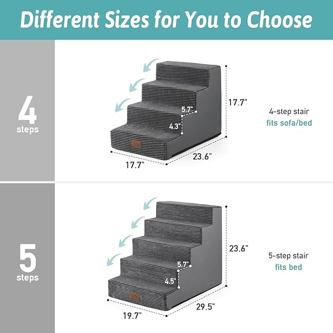 Dog Stairs for Small Dogs, 4 Tier Wider Pet Stairs for Couch and Beds, 17.7" H Non-Slip Dog Steps for Old Cats, Puppy, Small Medium Dogs, 17.7x23.6x17.7 inch, Dark Grey-PawvioPets