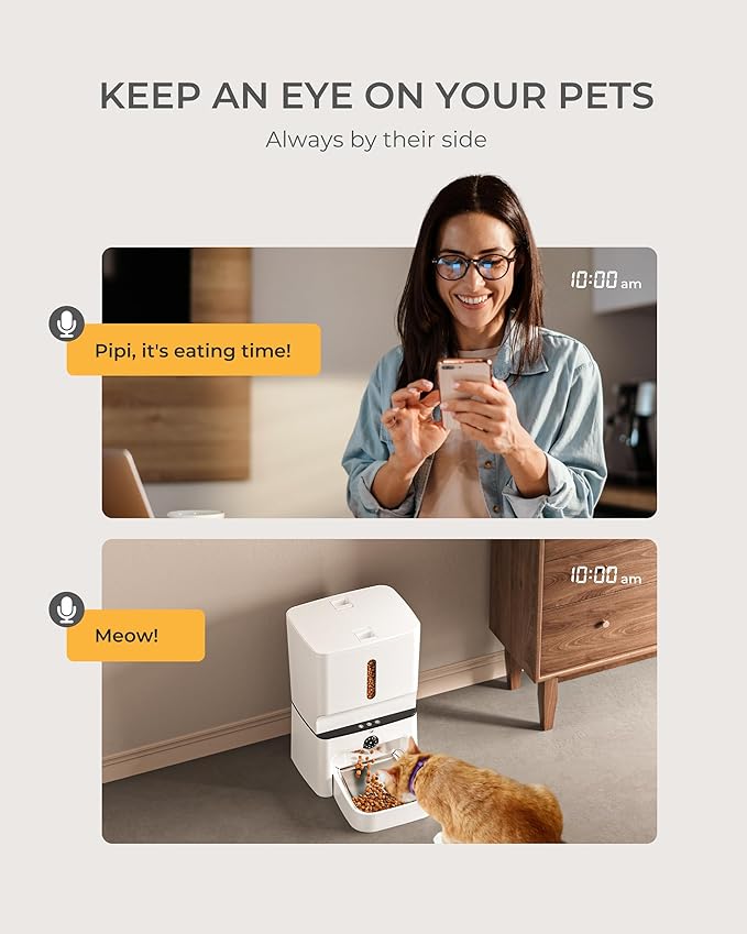 Automatic Cat Feeder with Camera, 7L Timed Dog Feeders, Adjustable Camera, 1080P HD Night Vision, Automatic Dog Feeder, 5G WiFi Cat Food Dispenser with 2-Way Audio, Low Food & Motion Alerts-PawvioPets