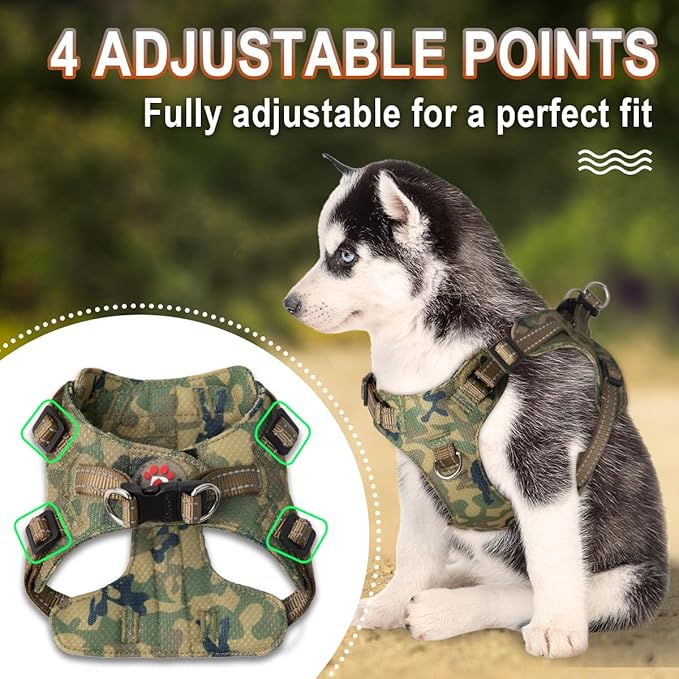 Dog Harness Step in Dog Vest Harness, Reflective Adjustable Puppy No Pull Harness Breathable Soft for Small and Medium Dogs Cats, Camo, XXS-PawvioPets