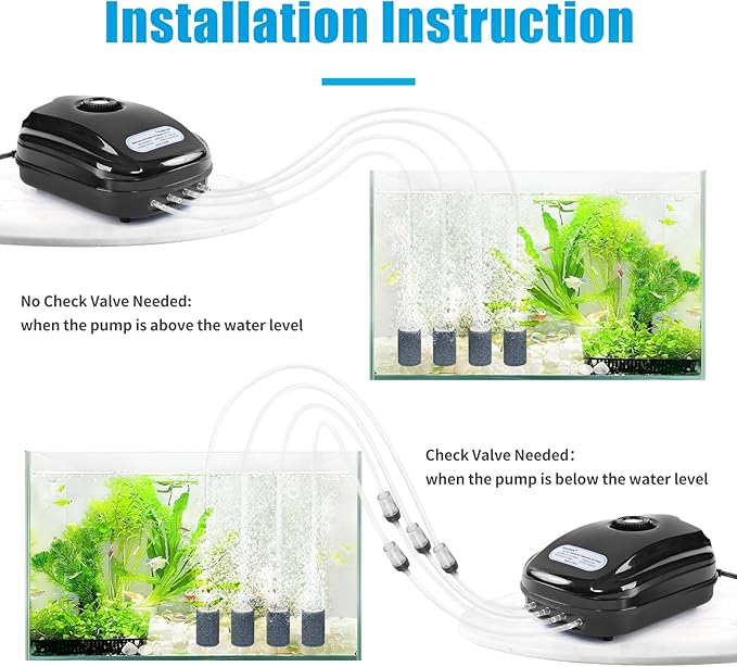 AQUANEAT Aquarium Air Pump 300GPH, for up to 200 Gallon Fish Tank, Powerful Hydroponic Aerator Pump with Tubing, Air Stones, Valves-PawvioPets