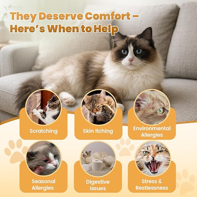 Cat Allergy Relief for Cats, Crunchy & Creamy Chews for Immune & Skin Coat Support – Seasonal Allergies, Itching Relief, Omega 3 & Probiotic Natural Supplement for Cats, Chicken Flavor – 500 Chews-PawvioPets