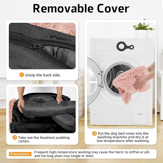 GGIB Calming Dog Bed Fluffy Plush Dog Mat for Furniture Protector with Removable Washable Cover for Large Medium Small Dogs and Cats (Large, Pink)-PawvioPets