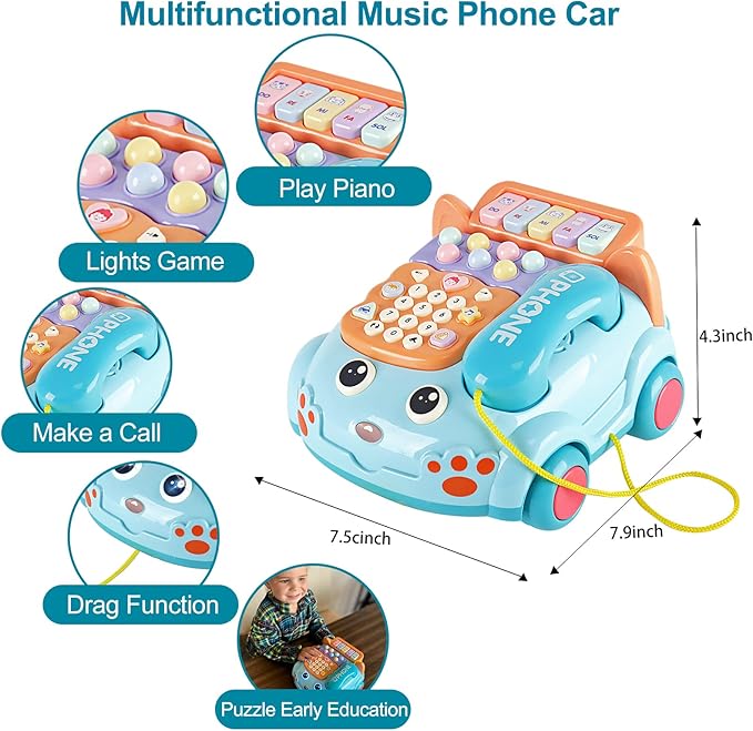 Baby Phone Toy,Baby Toy Phone Cartoon Baby Piano Music Light Toy Children Pretend PhoneToy Gift Game Boy Girl Early Education Gift Blue (18 M+)-PawvioPets