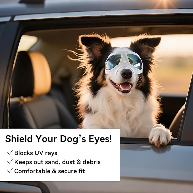 Dog Goggles for Medium-Large Breeds Windproof Anti-UV Pet Sunglasses with Adjustable Straps for Large Dog - White-PawvioPets