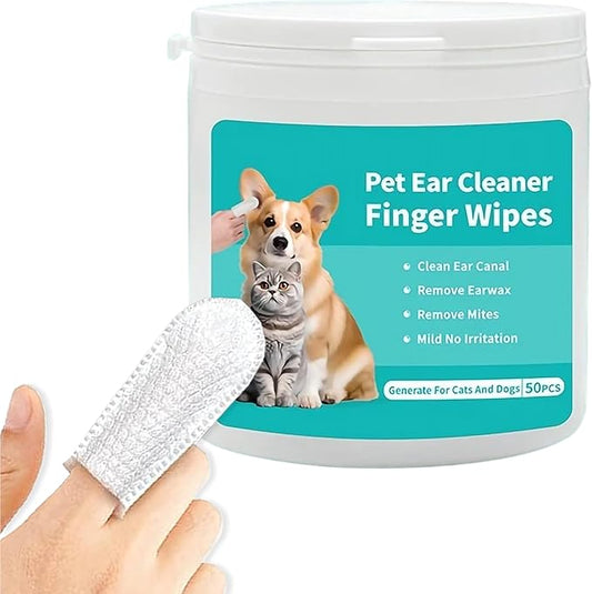 Ear Wipes for Dogs & Cats - Comfortable Finger Design, Gentle Ear Wax, Debris, and Dirt Cleaning | 50-Count Pack-PawvioPets
