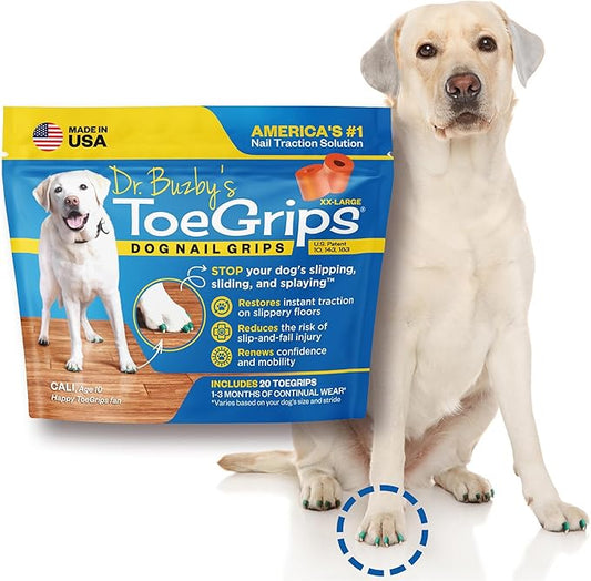Dr Buzby's XXLarge ToeGrips for Dogs - Instant Traction on Wood/Hardwood Floors - Anti Slip Relief - Grippers for Senior Dogs - Stop Sliding Instantly - Rubber Nails for Paws - 1 Pack (20 Grips)-PawvioPets