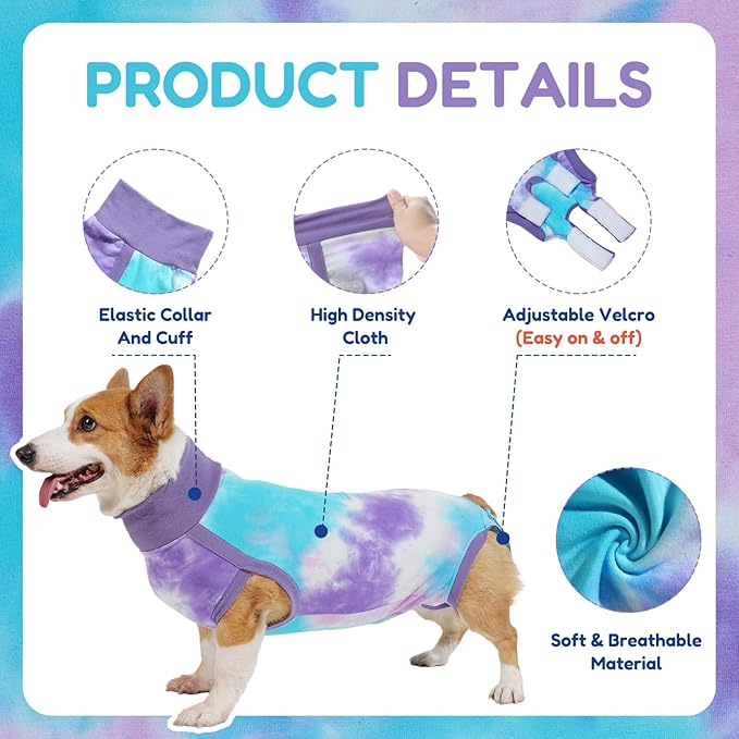 Breathable Dog Recovery Suit for Male/Female, Retro Sky Dye Dog Onesie for Abdominal Wounds, Cone E-Collar Alternative After Surgery to Anti-Licking, Professional Surgery Suit for Dogs-PawvioPets
