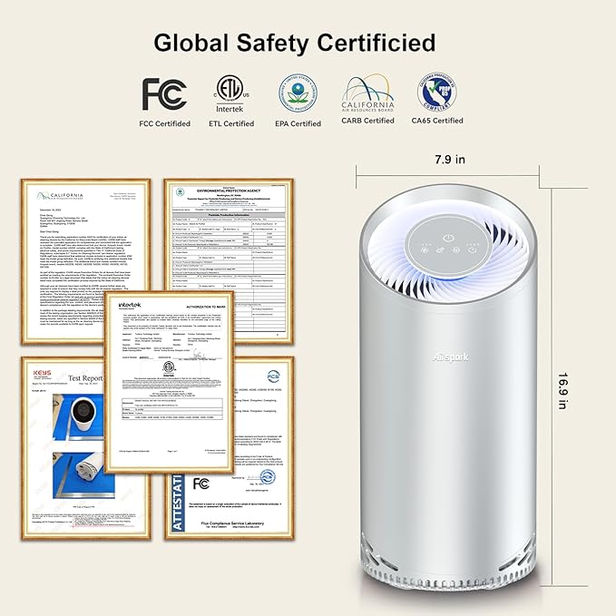 Aluminum Housing Air Purifiers for Home Bedroom Cover 1375ft². Washable Pre-Filter HEPA Air Purifier for Pets Hair Dander Odors, Filter 99.99% Smoke Dust Dander Pollen, Night Light Sleep Mode-PawvioPets