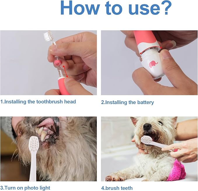 Dog/Cat Electric Toothbrush, Pet Electric Toothbrush with Searchlight/Soft Bristles, Suitable for Small Dogs and Cats-PawvioPets