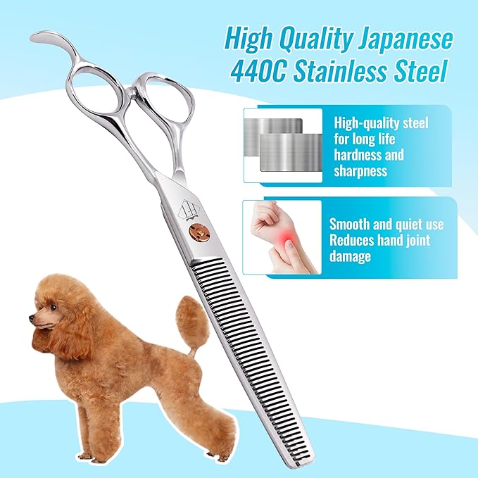 Dog Grooming Scissors: 7 inch Pet Thinning Shears Made Of Japanese 440c Advanced Stainless Steel Professional Grooming Scissors for Dogs Cats and Other Pets-PawvioPets