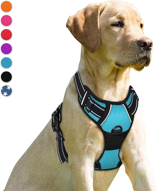 BARKBAY No Pull Dog Harness Front Clip Heavy Duty Reflective Easy Control Handle for Large Dog Walking(Blue,S)-PawvioPets