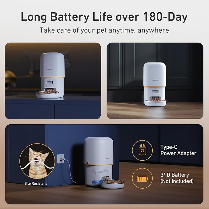 Automatic Cat Feeder - 4L Timed Auto Pet Feeder for Cat and Dog with Dry Food Dispenser, 180-day Battery Life, 1-6 Meals Per Day, 1-16 Portion, Desiccant Bag Keeps Food Fresh-PawvioPets