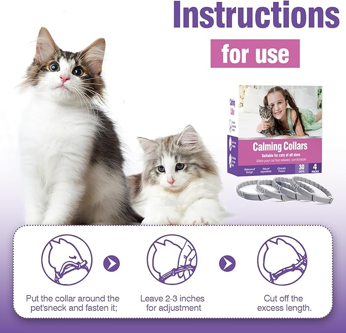 Calming Collar for Cats 4 Pack - Adjustable Soother - Anxiety Relief - Stress Pheromone Collar - Comfort Cat Calm Collars - Lasts 30 Days-PawvioPets