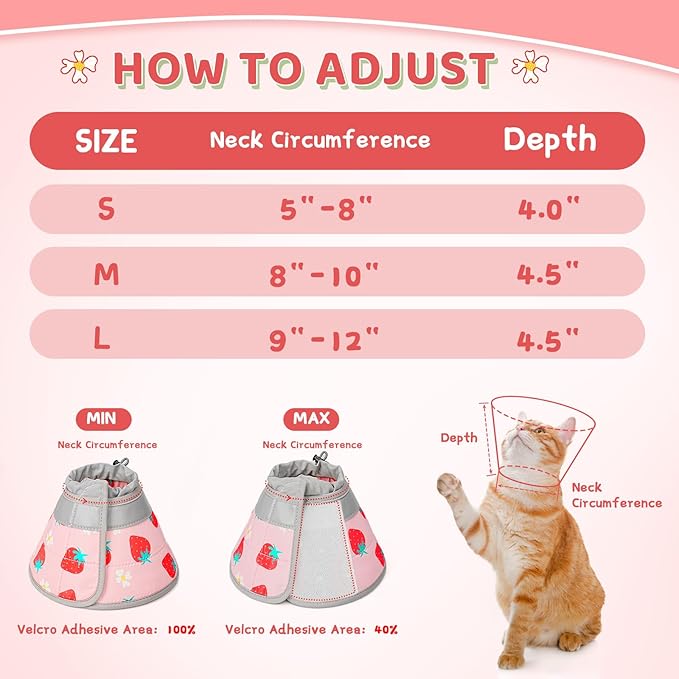 Cat Cone Collar Soft to Stop Licking, Adjustable, Foldable Lightweight Kitten Cones After Surgery Recovery for Cats & Kittens, Cat Cone Alternative (Pink, L)-PawvioPets
