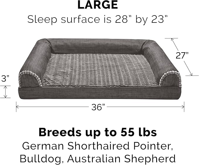 Furhaven Orthopedic Dog Bed for Large/Medium Dogs w/ Removable Bolsters & Washable Cover, For Dogs Up to 55 lbs - Luxe Faux Fur & Performance Linen Sofa - Charcoal, Large-PawvioPets