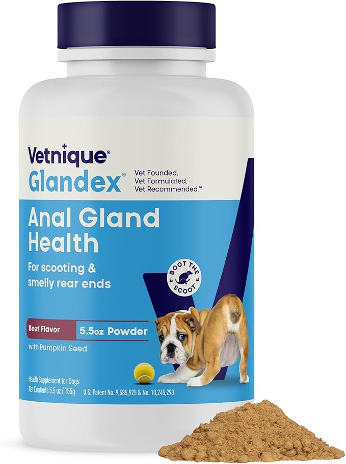 Glandex Dog Fiber Supplement Powder for Anal Glands with Pumpkin, Digestive Enzymes & Probiotics - Vet Recommended (Regular or Advanced Strength) - Boot The Scoot (5.5oz Powder, Beef Liver)-PawvioPets