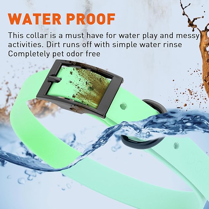 Dogline Biothane Waterproof Dog Collar Strong Coated Nylon Webbing with Black Hardware Odor- Proof for Easy Care Easy to Clean High Performance Fits Small Medium or Large Dogs, Sea Foam Green-PawvioPets