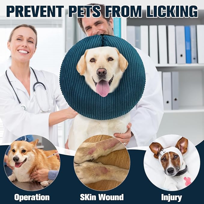 BINGPET Inflatable Dog Cone Collar Alternative After Surgery,Soft Recovery Cone for Dogs to Stop Licking,Protective Neck Donut E Collar Adjustable for Small Medium Large Dogs & Cats(Navy Blue,L)-PawvioPets