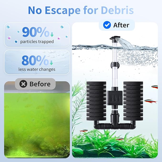 AQQA Aquarium Filter Submersible Internal Power Filter with Multi-Stage Filtration for Freshwater & Saltwater Fish Tanks, Quiet Electric Pump for 10-40 Gallon (110V/60Hz)-PawvioPets
