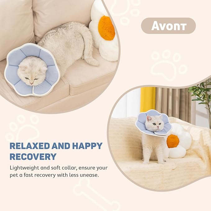 Avont Soft Cat Recovery Cone Collar, Adjustable Lightweight Kitten E-Collar for Small Dogs, Comfortable Neck Donut Stop Licking Scratching After Surgery -Grey(M)-PawvioPets