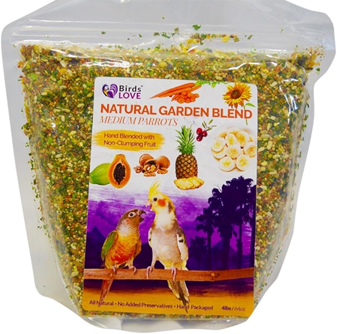 Birds LOVE All Natural Garden Blend Bird Food for Medium Birds - Cockatiels, Green Cheek Conures, Ringneck Parakeets and Small Quakers 4lb-PawvioPets