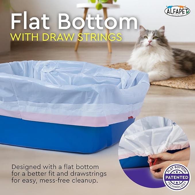Alfapet Heavy Duty Flat Bottom Cat Litter Box Liners - Extra Giant 15 Count - Tear-Resistant Cat Litter Bags - Kitty Litter Liners for Rectangular Litterbox Pans, 36” x 18” x 2MIL Thick 30 lb Capacity-PawvioPets