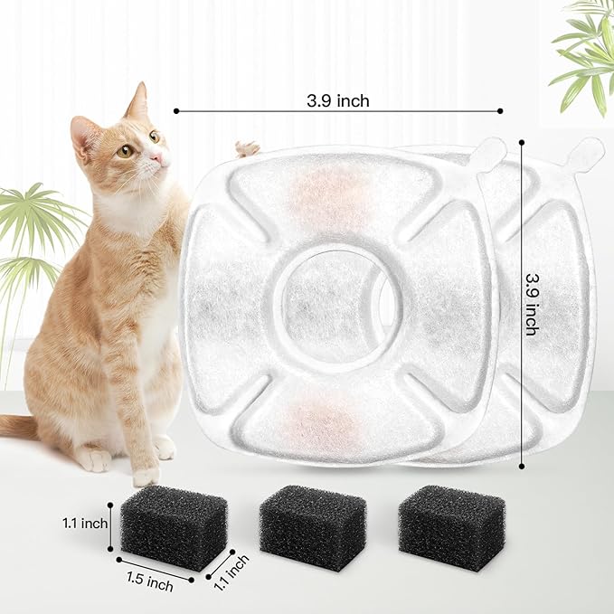 8 Pcs Cat Fountain Replacement Filters 4 Pack Cat Water Fountain Replacement Filters with 4 Pack Pre-Filter Sponges, Pet Fountain Filter Fit for 95oz/2.8L Automatic Pet Fountain Cat Water Fountain-PawvioPets