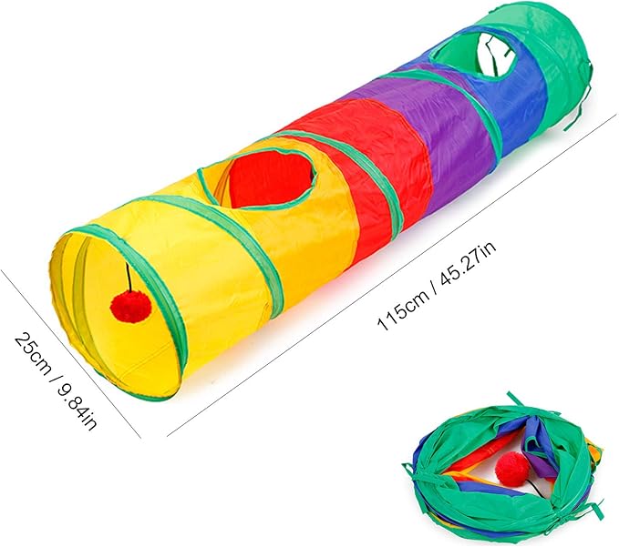 32Pcs Cat Toys Kitten Interactive Pet Toys Assortments, Foldable Rainbow Tunnel, Cat Feather Teaser Wand Interactive Feather Toy Fluffy Mouse Crinkle Balls Bell Play for Cat Puppy Kitty Kitten(2 way)-PawvioPets