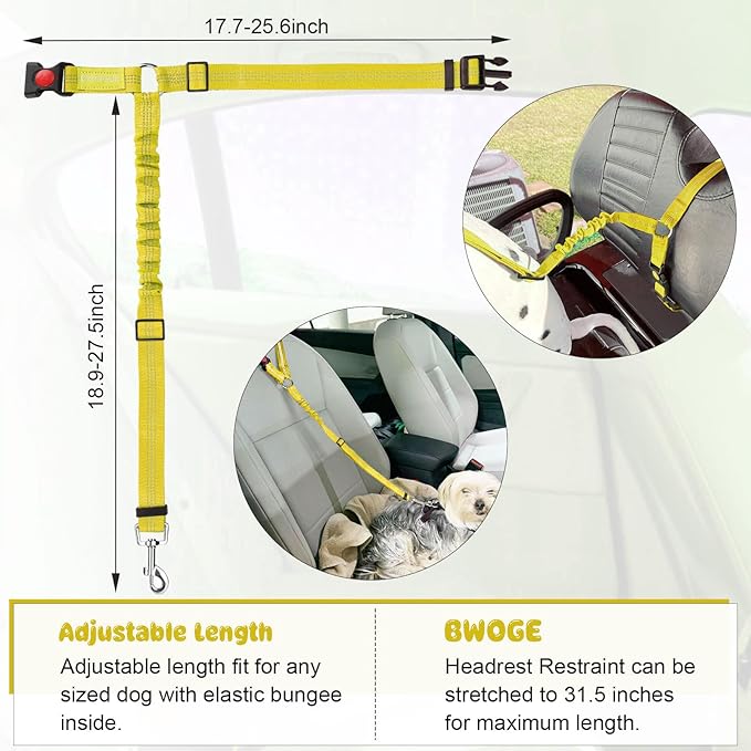 BWOGUE Pet Dog Cat Seat Belts, Car Headrest Restraint Adjustable Safety Leads Vehicle Seatbelt Harness (1 Pack)-PawvioPets