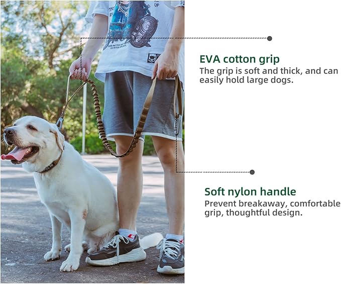EXCELLENT ELITE SPANKER Tactical Bungee Dog Leash Military Adjustable Dog Leash Quick Release Elastic Leads Rope with 2 Control Handle(Coyote Brown)-PawvioPets