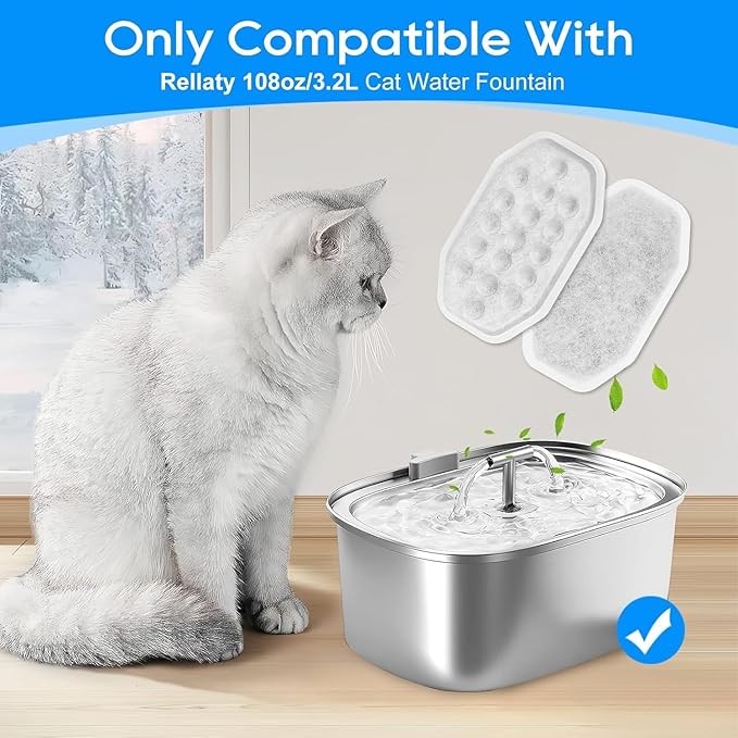 24 Pack Stainless Steel Cat Fountain Filters Compatible with Rellaty & Fit for Neareal Cat Fountain 108oz/3.2L, Replacement for Automatic Pet Fountain Dog Water Dispenser-PawvioPets