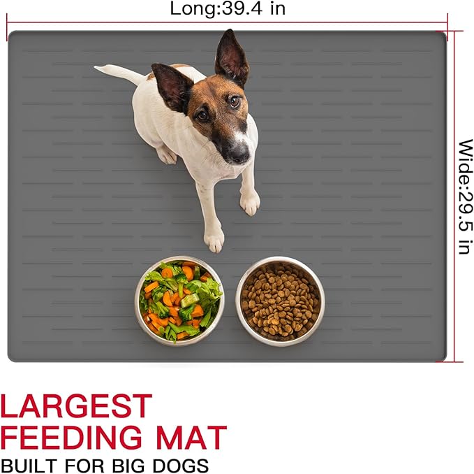 39.4"x29.5" Large Pet Food Mat, Silicone Dog Mats for Food and Water, Nonslip Pet Feeding Mats for Floors,Dog Cat Bowl Mat with Raised Edges, Beige-PawvioPets