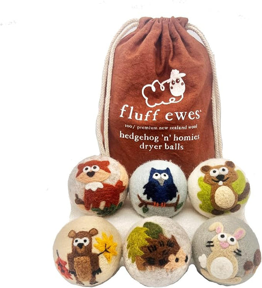 Fluff Ewes Wool Dryer Balls 6 Pack Premium New Zealand Wool Laundry Balls for Dryer, No Static Dryer Balls Laundry Reusable, XL Hedgehog Dryer Balls, Baby Dryer Balls for Dryers - Hedgehog and Homies-PawvioPets