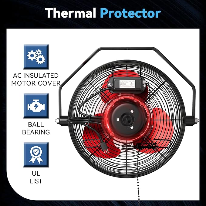 12 IN High Velocity Wall Mount Fan, 3 Speed Industrial Wall Fan with Sealed Motor, 2500 CFM Adjustable Air Circulator for Garage, Commercial, Greenhouse, Warehouse & Gazebo Use, UL Listed-PawvioPets