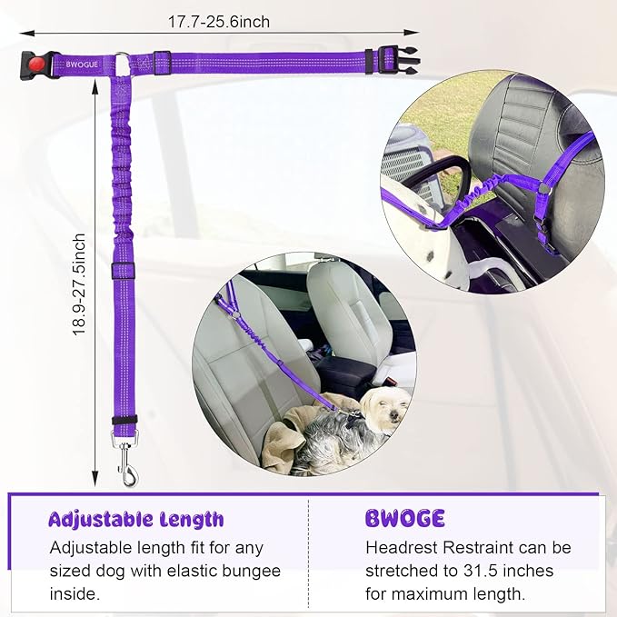 BWOGUE 2 Packs Dog Cat Safety Seat Belt Strap Car Headrest Restraint Adjustable Nylon Fabric Dog Restraints Vehicle Seatbelts Harness-PawvioPets