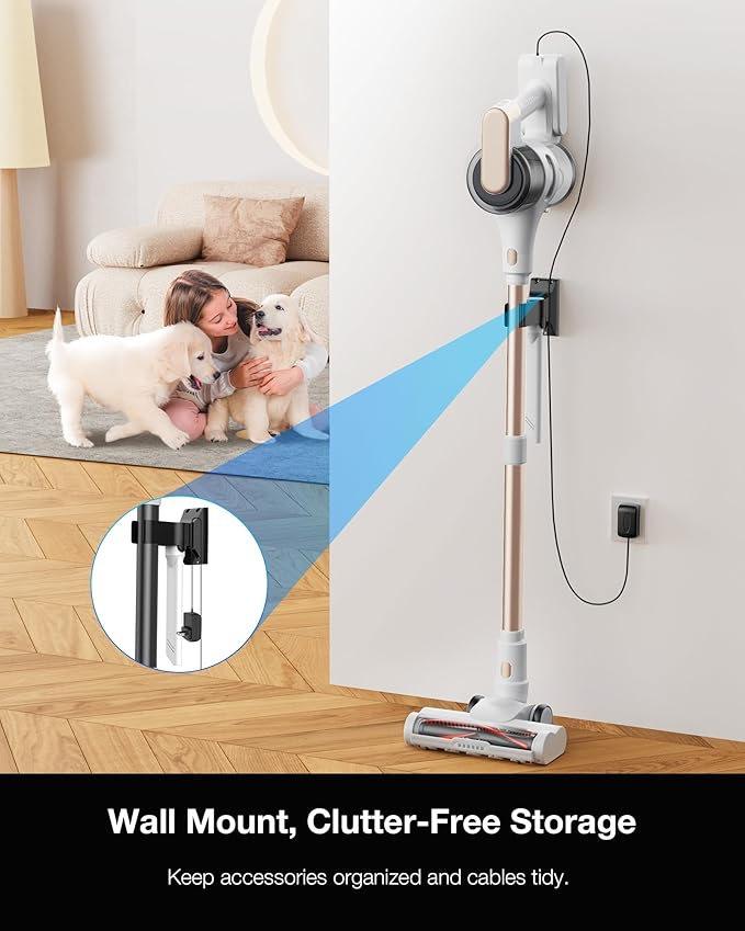 Cordless Stick Vacuum Cleaner for Home, Lightweight Rechargeable Vacuum with 55min Runtime, Powerful Suction, Green LED Headlight, 9-in-1 Pet Hair Carpet & Hardwood Floor Cleaner-PawvioPets