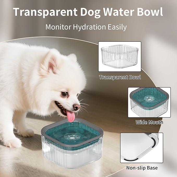 3L Dog Water Bowl No Spill 101oz Large Capacity Spill Proof Slow Drinking Water Feeder No Splash Pet Water Bowl Vehicle Carried Travel Dog Bowl for Sloppy Messy Drinkers Cats(Teal Blue)-PawvioPets