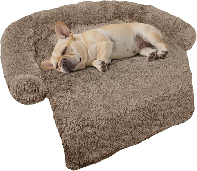 Calming Dog Bed Fluffy Plush Dog Mat for Furniture Protector with Removable Washable Cover for Large Medium Small Dogs and Cats (Small(35x31x5), Camel)-PawvioPets