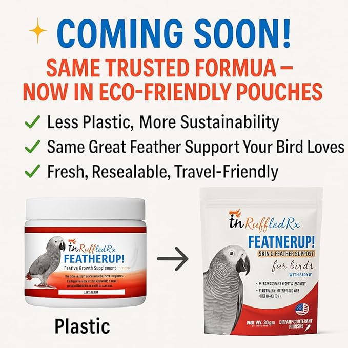 FeatherUp! Bird Vitamins with Biotin for Beautiful Plumage - Feather Growth Supplements for Parrots - 90 gm - 240 Servings-PawvioPets