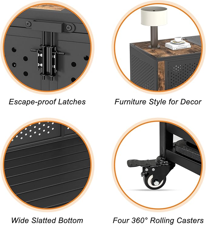 48" Heavy Duty Dog Crate Furniture for Extra Large Dogs, Enclosed Design with 0.5 inch Holes, Indestructible Metal Kennel for High Anxiety Dogs, Chew Proof Pet Cage House Indoor, Brown-PawvioPets