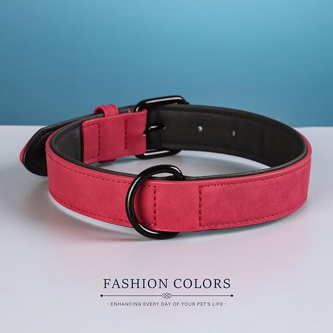 Didog Soft Padded PU Leather Dog Collar, Breathable and Adjustable Red Dog Collar for Large Dogs, Comfortable for Daily Walk,Red XL Fit Neck 17-21"(44-71 lbs)-PawvioPets