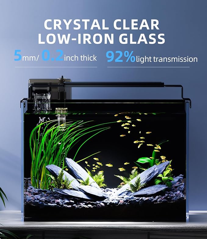 5 Gallon Fish Tank Aquarium Kit with Filter, LED Light with Timer, Siphon Vacuum Cleaner, Lid, Self-Cleaning Glass Rimless Betta Tank-PawvioPets