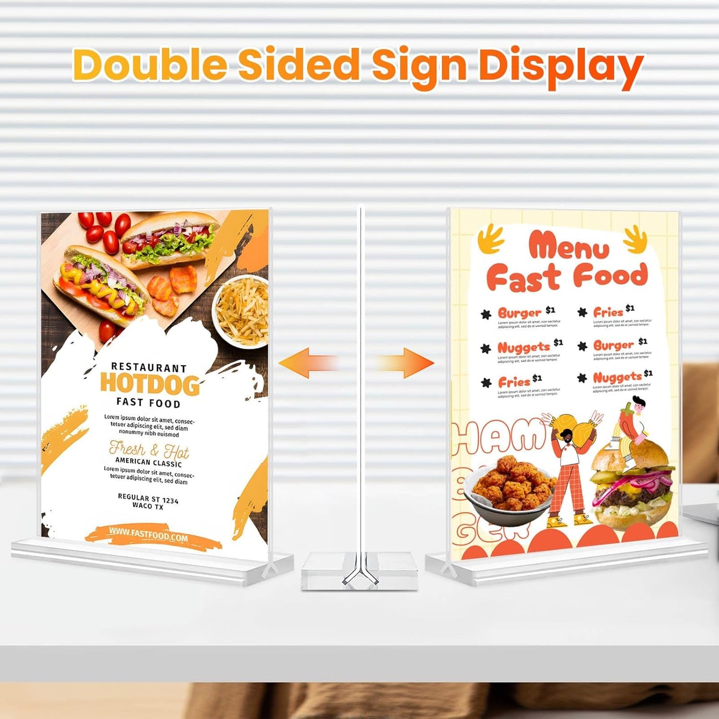 Acrylic Sign Holder 8.5x11, 10 Pack Clear Table Plastic Vertical Clear Double Sided Flyer Display, Picture Menu Stand Paper Holder Photo Sign Holder Suitable for Restaurants Office Store Show Fair
