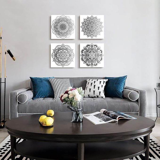 Black and white art Decorative pattern Canvas Wall Art for Living Room Bedroom wall decor Bathroom decorations,4 piece Modern Home decoration inspirational wall paintings Posters Pictures artwork-PawvioPets