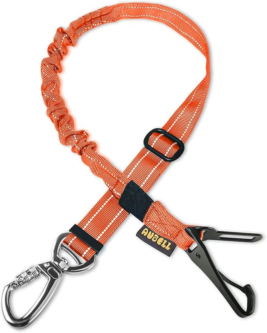AUBELL Dog Seat Belt for Car,Updated 3-in-1 Adjustable Reflective Bungee Heavy Duty Dog Car Harness Tether with Clip Hook Latch & Buckle,Swivel Zinc Alloy Carabiner,Orange-PawvioPets