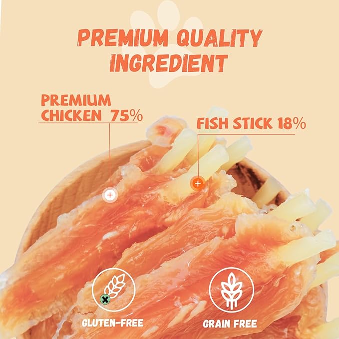 Dog Treats Chicken Tender Wrapped Cod Sticks, Rawhide-Free High Protein Dog Jerky Soft Chews, Healthy Training Snacks for Small Medium Large Dogs, 9-10 Counts, 10.6 oz-PawvioPets